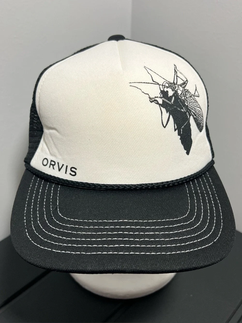 Orvis Water Bug Fishing White Black Mesh Snapback Trucker Hat Adult OSFA